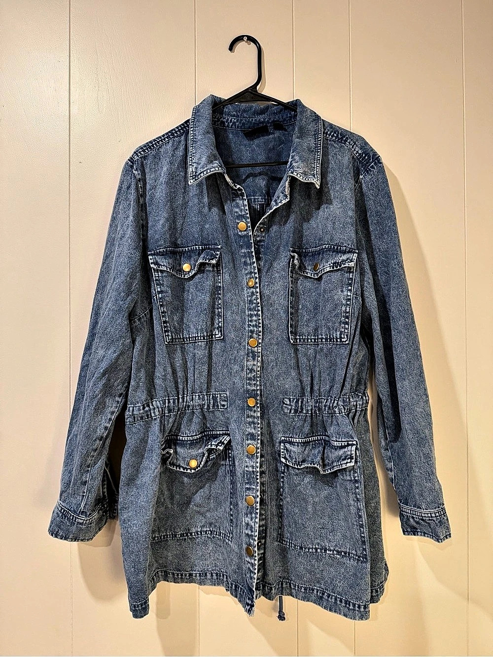 Joan Rivers Cotton Denim Utility Jacket Blue XL